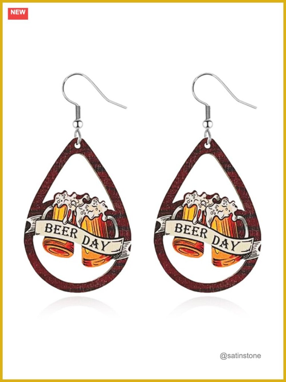 Funny Wooden Oktoberfest Earrings in Pretzel Beer Mug & Barrel Designs -
